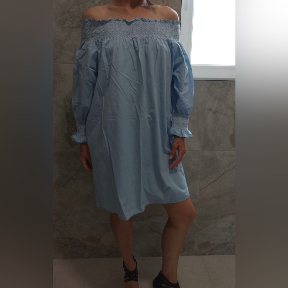 Zara Blue Ruffled Bishop Sleeve Dress